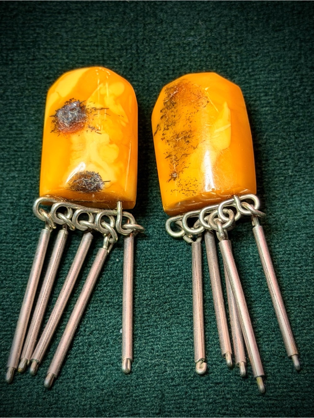 58.05 carat Lithuanian Baltic Amber dangle clip earrings